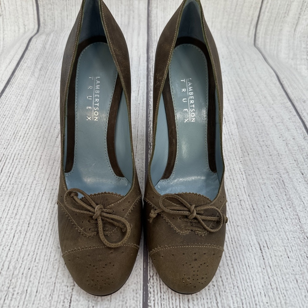 Lambertson Truex Pumps Womens 39 Brown Oxford Bow Italy Leather Heels Career